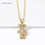 18K Plated Zircon Bear Pendant Necklace Chokers for Christmas