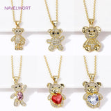 18K Plated Zircon Bear Pendant Necklace Chokers for Christmas