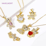 18K Plated Zircon Bear Pendant Necklace Chokers for Christmas