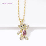 18K Plated Zircon Bear Pendant Necklace Chokers for Christmas