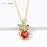 18K Plated Zircon Bear Pendant Necklace Chokers for Christmas