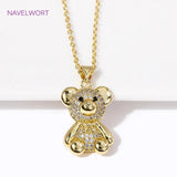 18K Plated Zircon Bear Pendant Necklace Chokers for Christmas