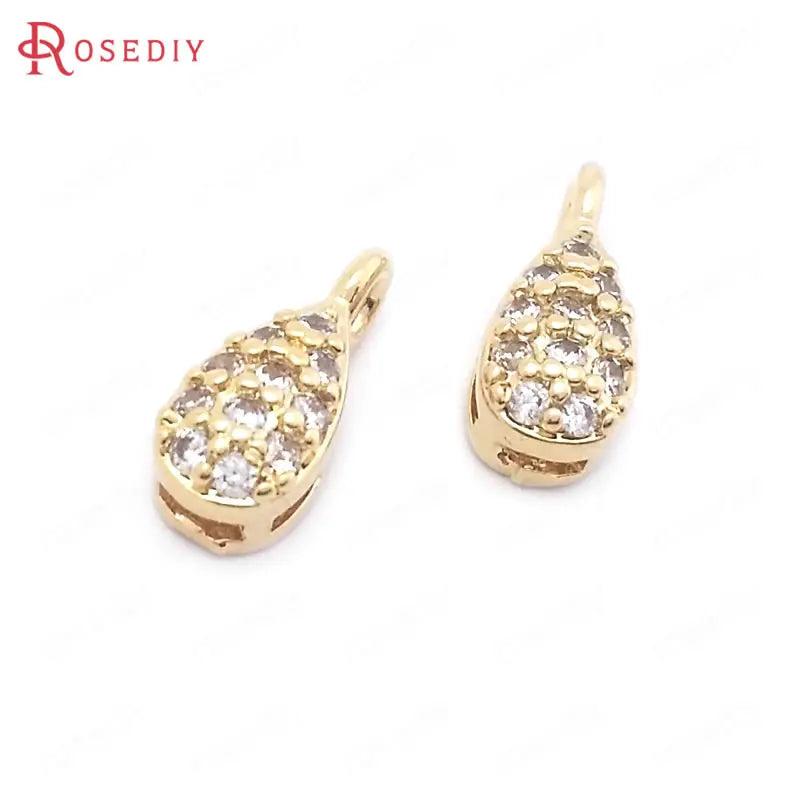 10PCS 4.5x10MM Champagne Brass Zircon Charms Pendants