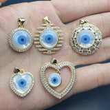 Evil Eye Pendants Metal Sea Shell Zircon Charms for Jewelry Making
