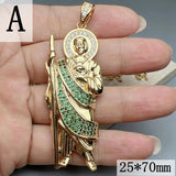 Religious St Jude Thaddeus Pray Pendant Metal Zircon Large Charm