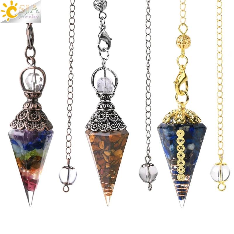 7 Chakra Crystal Pendulum Divination Natural Chip Beads Resin Pendant