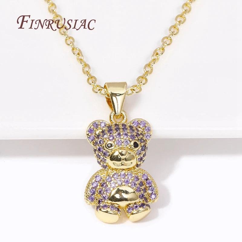 Bear Charms Necklace 18K Plated Thin Chain for Women