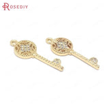 6PCS Champagne Brass Zircon Key Charms Pendants DIY Jewelry Making
