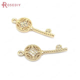 6PCS Champagne Brass Zircon Key Charms Pendants DIY Jewelry Making