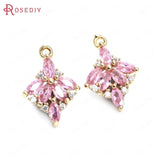 6PCS 18x8MM Champagne Brass Zircon Flower Charms Pendants DIY Findings