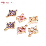 6PCS 18x8MM Champagne Brass Zircon Flower Charms Pendants DIY Findings