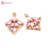 6PCS 18x8MM Champagne Brass Zircon Flower Charms Pendants DIY Findings