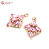 6PCS 18x8MM Champagne Brass Zircon Flower Charms Pendants DIY Findings
