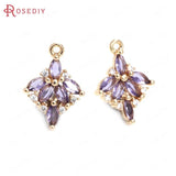 6PCS 18x8MM Champagne Brass Zircon Flower Charms Pendants DIY Findings