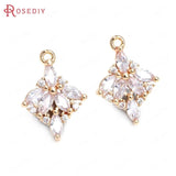 6PCS 18x8MM Champagne Brass Zircon Flower Charms Pendants DIY Findings