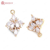 6PCS 18x8MM Champagne Brass Zircon Flower Charms Pendants DIY Findings