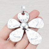 3 Tibetan Silver Large Flower Charms Pendants For Necklace Making 68x60mm