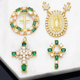 Copper CZ Virgin Mary Pendant Green Cross Jewelry