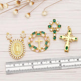 Copper CZ Virgin Mary Pendant Green Cross Jewelry