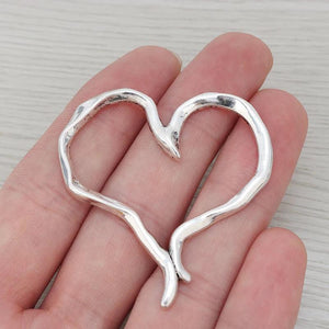 10 Large Hollow Heart Charms for Necklace Making 50x47mm