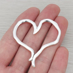10 Large Hollow Heart Charms for Necklace Making 50x47mm