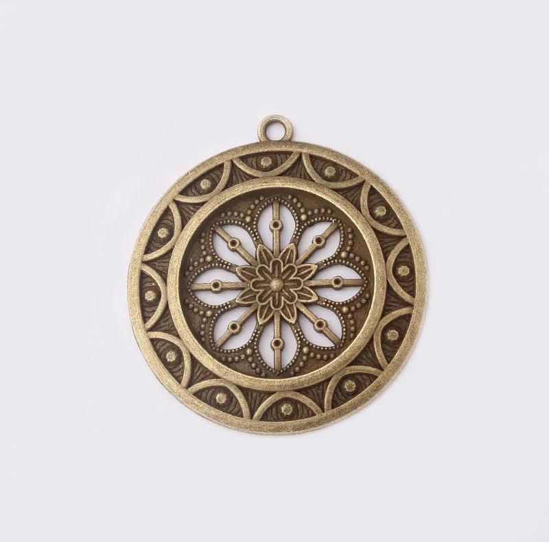 2PCS Antique Patina Charm Flower Pendant for Necklace 54x50mm