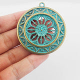 2PCS Antique Patina Charm Flower Pendant for Necklace 54x50mm