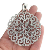 Tibetan Silver Swirls Lace Hearts Flower Charms Pendants Hollow Open 68x62mm