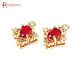 6PCS 18K Brass Zircon Rhombus Charms Pendants DIY Jewelry Making Supplies