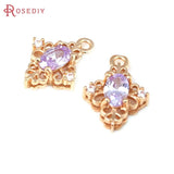 6PCS 18K Brass Zircon Rhombus Charms Pendants DIY Jewelry Making Supplies