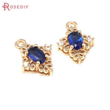 6PCS 18K Brass Zircon Rhombus Charms Pendants DIY Jewelry Making Supplies