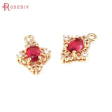 6PCS 18K Brass Zircon Rhombus Charms Pendants DIY Jewelry Making Supplies