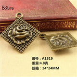 BoYuTe Zinc Alloy Rose Card Pendant Charms Antique Bronze Plated Metal Pendant
