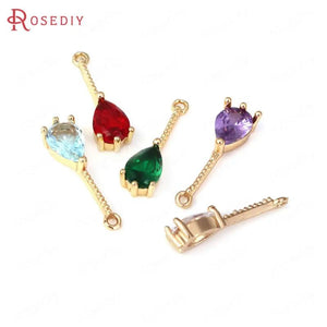 10PCS Champagne Brass Zircon Long Drop Shape Charms Pendants