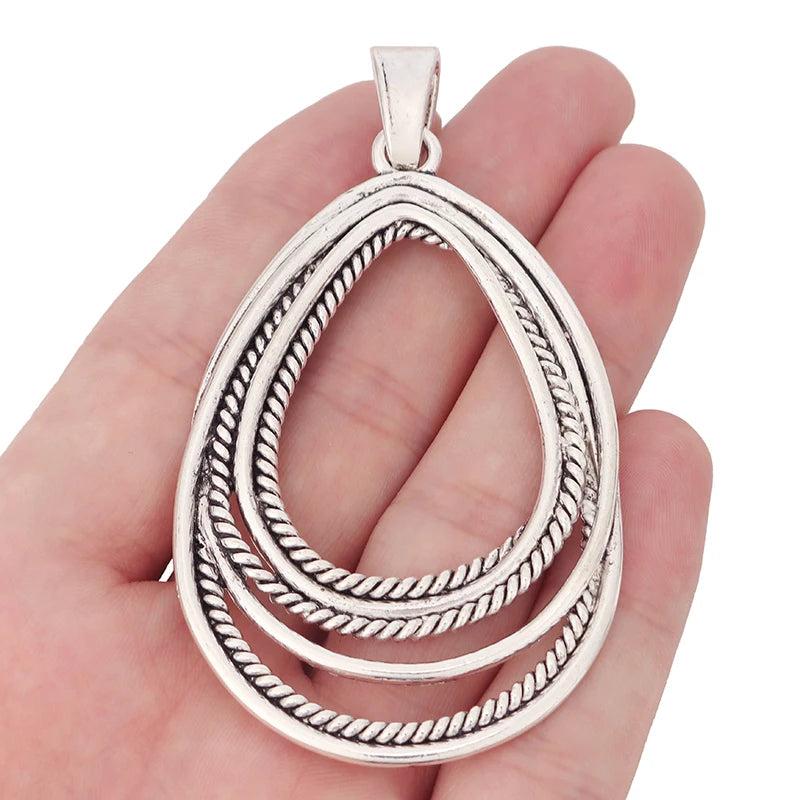 3 Tibetan Silver Large Open Oval Charms Pendants DIY Necklace Jewelry 84x46mm