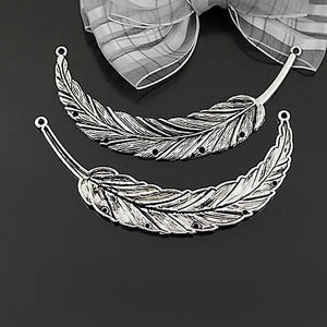 4PCS Antique Silver Big Feathers Pendants Jewelry Making Supplies