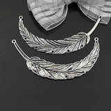 4PCS Antique Silver Big Feathers Pendants Jewelry Making Supplies
