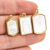 Rectangle Shell Pendant Hamsa Hand Evil Eye Moon Charm
