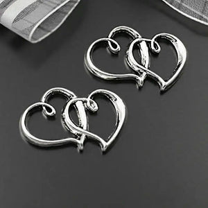 10PCS 32x20MM Antique Silver Double Heart Jewelry Making Supplies