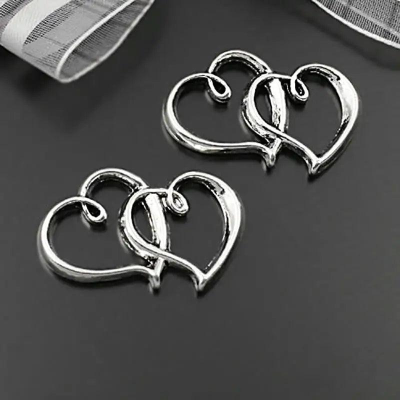 10PCS 32x20MM Antique Silver Double Heart Jewelry Making Supplies