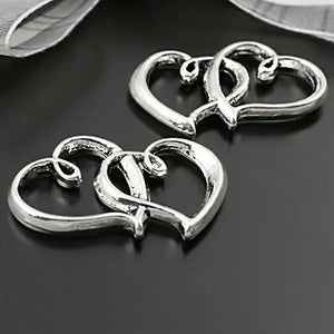 10PCS 32x20MM Antique Silver Double Heart Jewelry Making Supplies