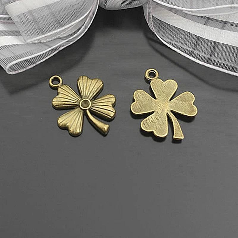 100g Antique Bronze Lucky Flower Charms Pendants DIY Jewelry Findings
