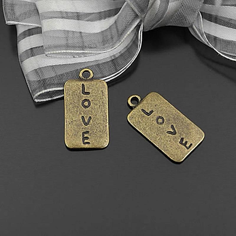 30PCS Antique Bronze Love Rectangle Charms Pendants 25x13MM