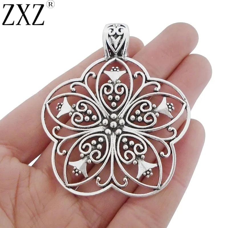 5pcs Tibetan Silver Flower Charms Pendants for Necklace Making 65x53mm