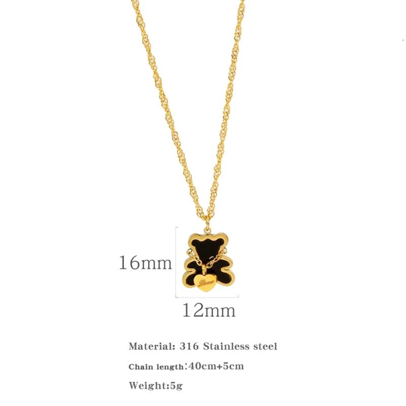Stainless Steel Bear Pendant Necklace Colorless Waterproof Charms for Women