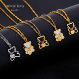 Stainless Steel Bear Pendant Necklace Colorless Waterproof Charms for Women