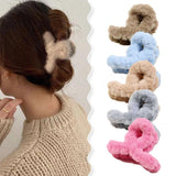 Winter Plush Hair Claw Clips Furry Crab Clip Clamps Barrettes Fluffy Shark Clip