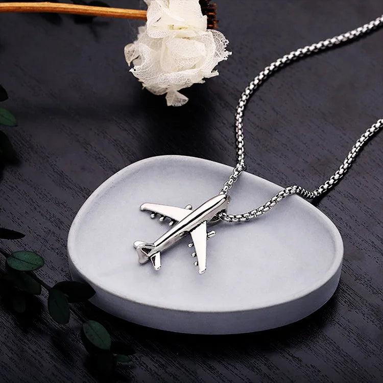 Men's Stainless Steel Airplane Pendant Necklace