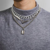 Chunky Chain Lock Pendant Necklace Men Asymmetry Beads Chains Jewelry