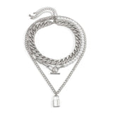 Chunky Chain Lock Pendant Necklace Men Asymmetry Beads Chains Jewelry